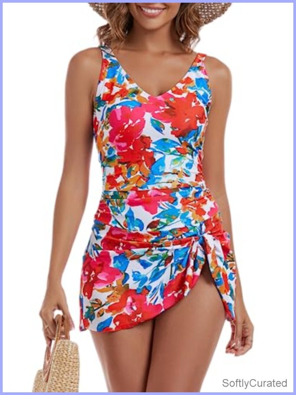 One Piece Swim Dress Tummy Control Swimsuit with Skirt